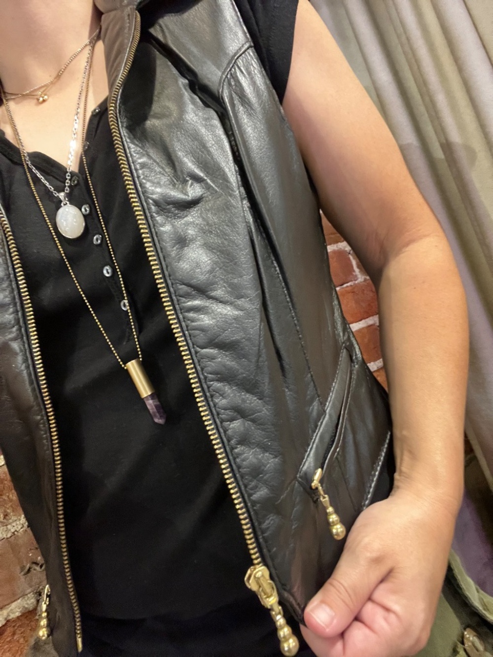 Vintage Black The Leather Ranch Leather Vest with Zippers